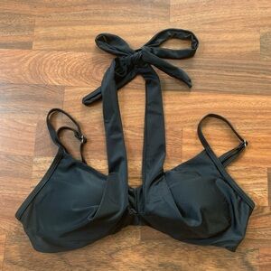 Black Bikini Top Women’s Small Lightly Padded Crossover Neutral Solid Swimwear